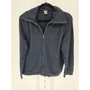Ann Taylor Womens Sz XL Full Zip Jacket Navy Blue Cotton w/ Pockets